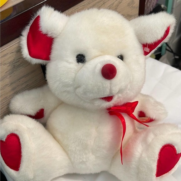 Caltoy White Plush Bear Red Ribbon & Hearts on Feet 11" (Pre-owned) - Picture 2 of 5